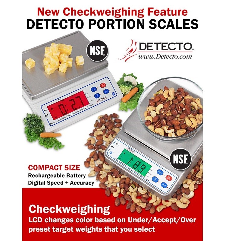 DETECTO's popular model PS7 and PS11 portion control scales now feature Checkweighing mode